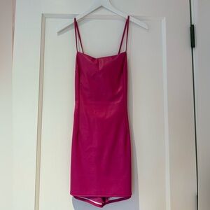 Olivaceous Pink Leather Blackless Mini Dress